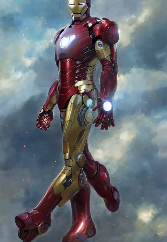 Image similar to iron man portrait, highly detailed, science fiction landscape, art style by klimt and nixeu and ian sprigger and wlop and krenz cushart