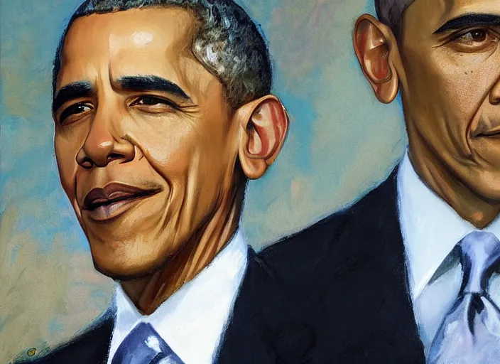 Image similar to a highly detailed beautiful portrait of obama, by gregory manchess, james gurney, james jean