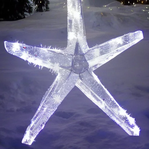 Image similar to star made of ice, christmas lights in the background