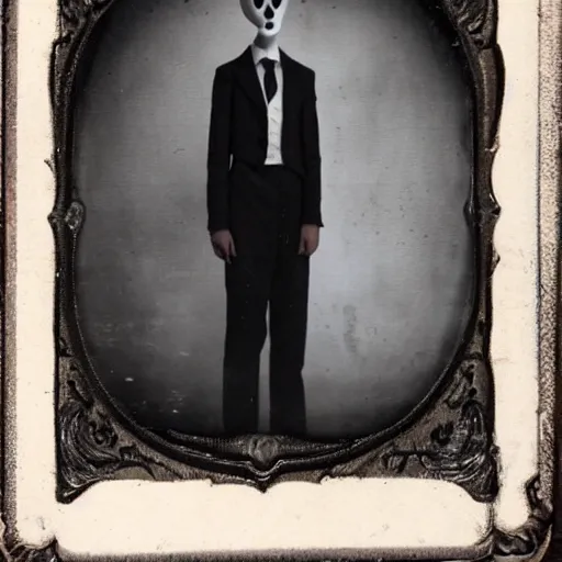 Prompt: slenderman, tintype photograph, highly detailed, extreme wide shot