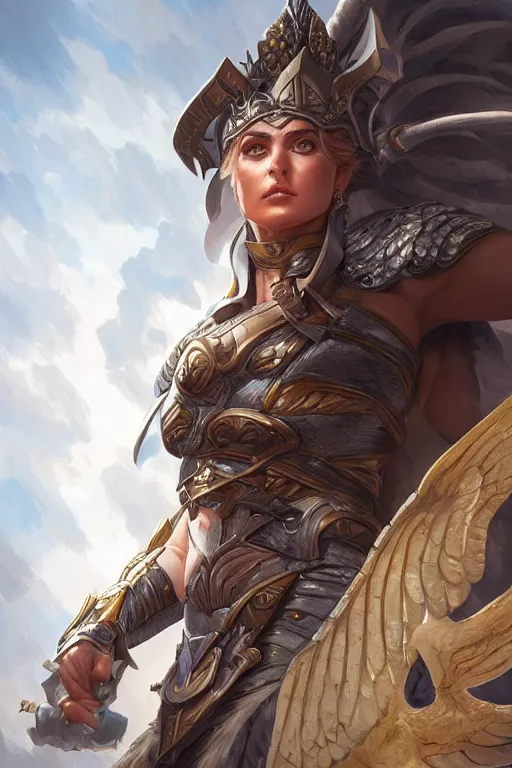 Image similar to amazon valkyrie athena, d & d, fantasy, portrait, highly detailed, headshot, digital painting, trending on artstation, concept art, sharp focus, illustration, art by artgerm and greg rutkowski and magali villeneuve