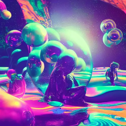 Image similar to psychedelic liquids space people, colorful, cinematic, by wlop, super detailed, unreal engine 5, octane render, vfx, houdini, 8 k, super realistic