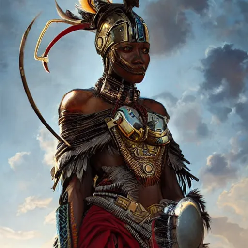 Image similar to a maasai warrior with wakandan style armor, ultra realistic, concept art, intricate details, eerie, horror, highly detailed, photorealistic, octane render, 8 k, unreal engine. art by artgerm and greg rutkowski and alphonse mucha