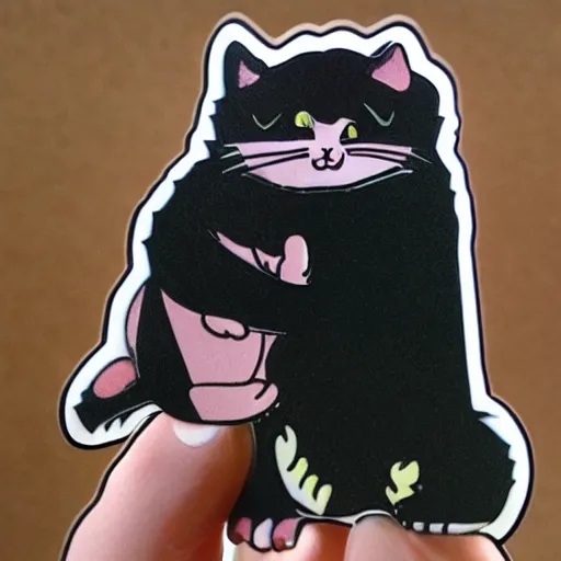 Prompt: sticker hugging cat