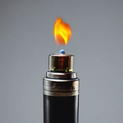 Prompt: a lit gas lighter, beautiful, f/1.4, 90mm studio photo, awesome