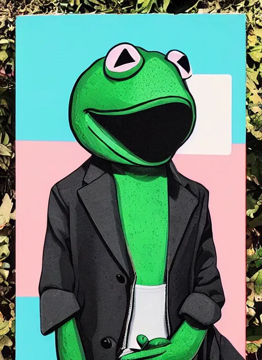 Image similar to symmetry!! portrait of kermit by sachin teng, organic, cables, matte painting, geometric shapes, hard edges! graffiti, street art