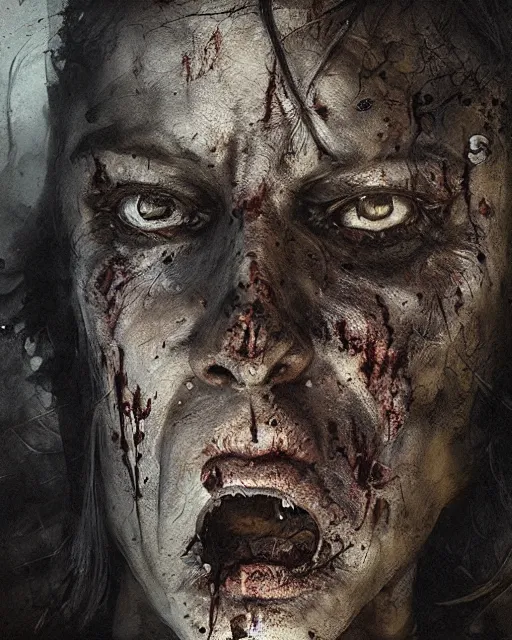 Image similar to hyper realistic photo portrait dried out zombie cinematic, greg rutkowski, james gurney, mignola, craig mullins, brom