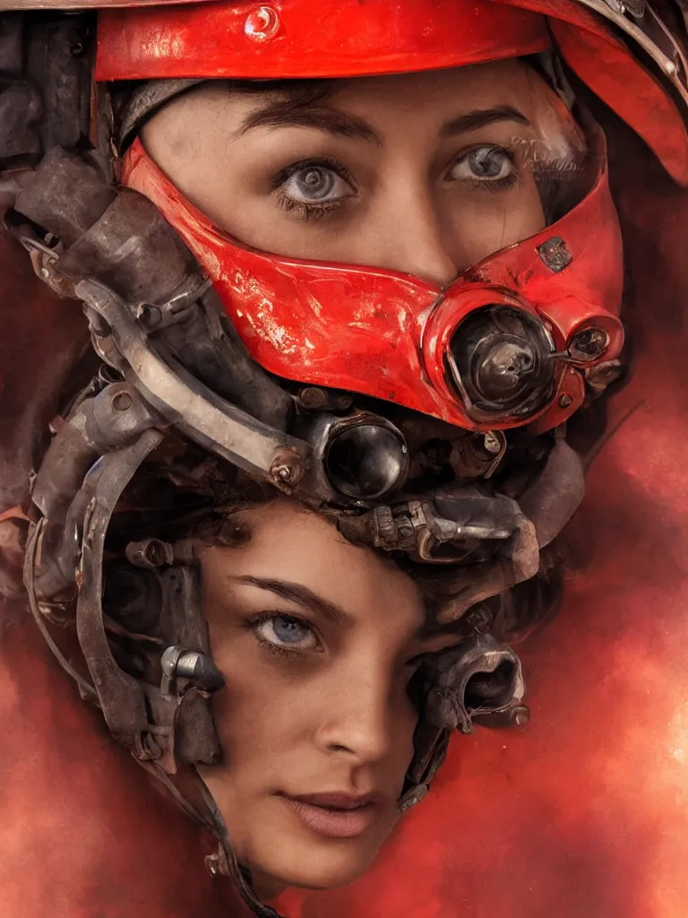 Image similar to intense close up portrait of beautiful woman fire fighter by disney concept artists, blunt borders, rule of thirds