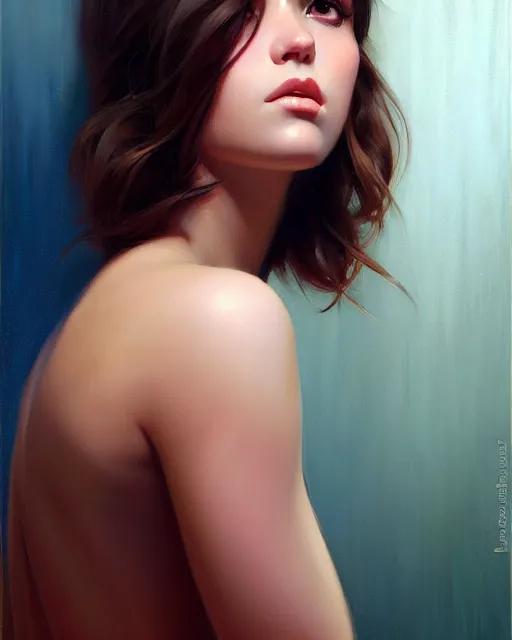 Image similar to stylized portrait of an artistic pose, composition, young brunette girl, realistic shaded, fine details, realistic shaded lighting poster by ilya kuvshinov, magali villeneuve, artgerm, jeremy lipkin and michael garmash and rob rey