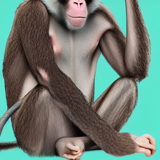 Image similar to a grumpy monkey listening to music with airpods, his family are trying to talk to him but he cannot hear them, digital art