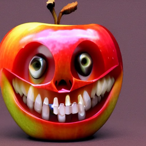 Image similar to apple with human teeth, horror