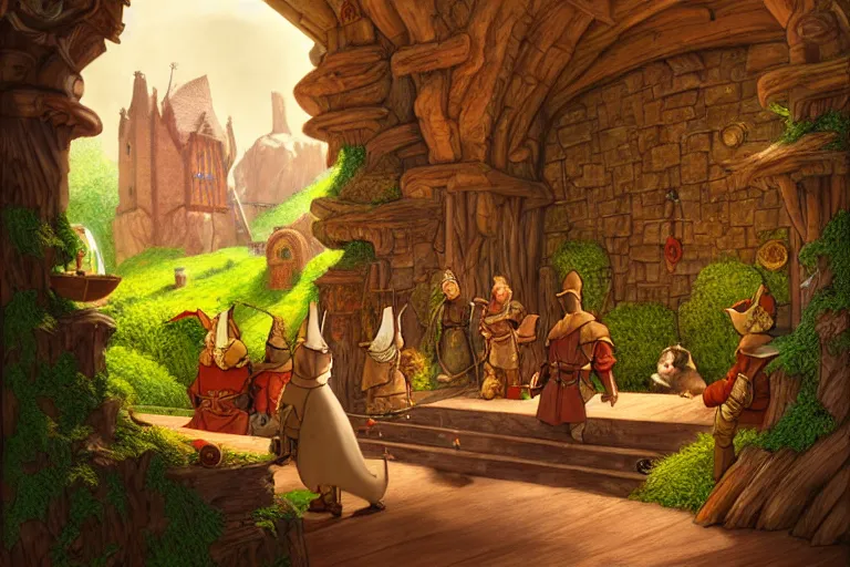 Prompt: an elaborate and detailed scene from the redwall abbey series by brian jacques, detailed, fantasy concept art, cinematic lighting, beautiful