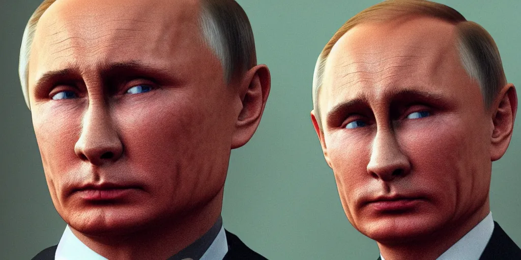 Image similar to putin in the style of a cover made by waya steurbaut, high resolution film render 100k, photo realistic