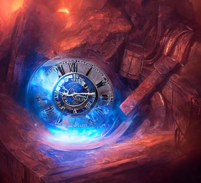 Image similar to the master of time controlling the flow of time by using his magical clock artifact, cinematic composition, epic colors, detailed, warm lighting, volumetric, beautiful, trending on artstation, art claudiu - antoniu magherusan