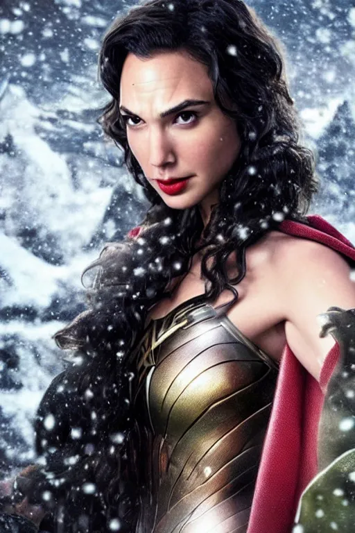 Image similar to realistic photo of Gal Gadot as Snow White, highly detailed,