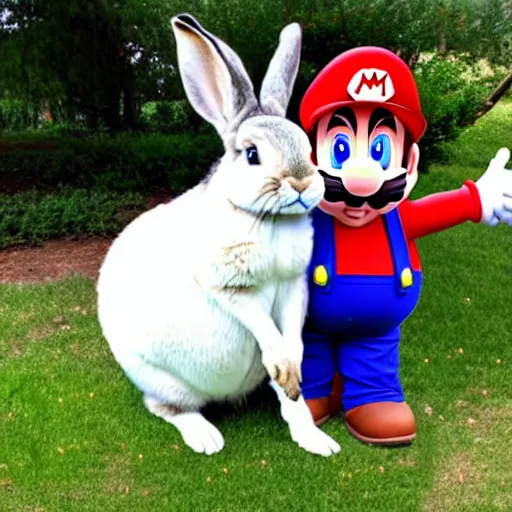 Image similar to real life big chungus dressed like mario, super mario with bunny ears, big chungus, fat bugs bunny, high resolution photo