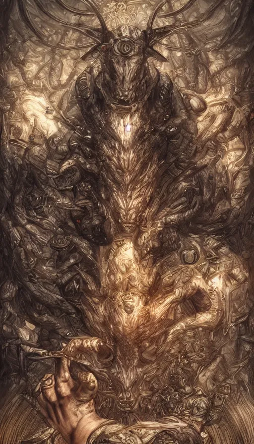 Image similar to A picture of an Minotaur in a Maze, by Ayami Kojima, studio ghibli, cinematic lighting, intricate, highly detailed, digital painting, trending on artstation, Illustration, epic scale