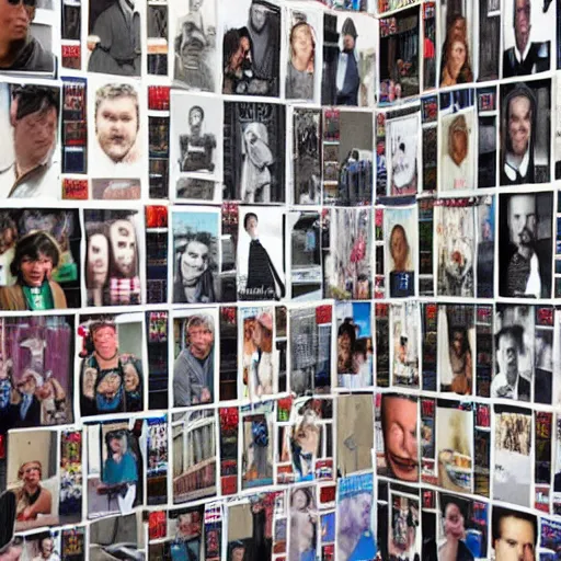 Image similar to photograph of a wall filled with hundreds of celebrity photographs