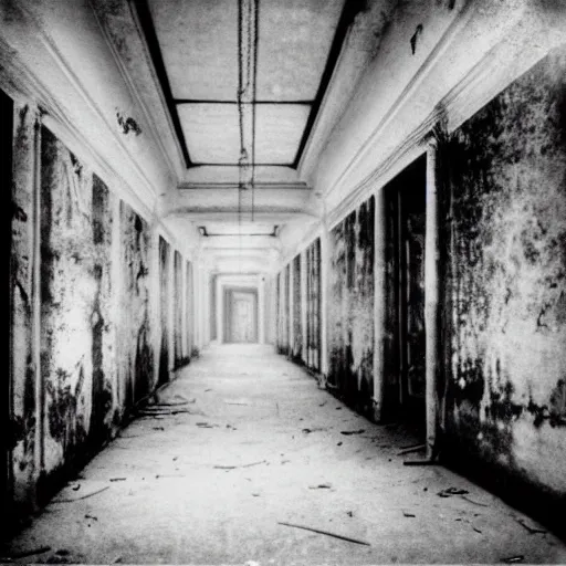 Image similar to unfocused black and white photographs of a ghost in an abandoned asylum | by Daido Moriyama | by Eugene Atget | horror mood | high contrast