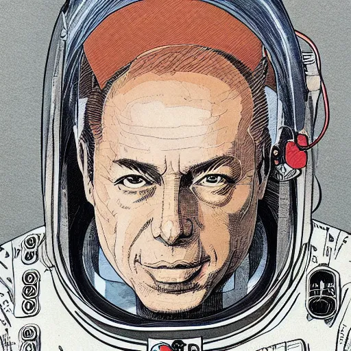 Prompt: portrait of berlusconi naraka astronaut painted in miyazaki color style drawn by katsuhiro otomo and takato yamamoto, high detail, intricate linework, sharp, monster face, perspective, manga and anime