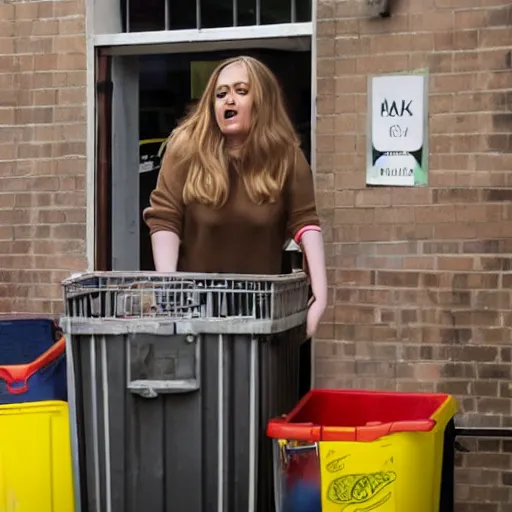 Prompt: News footage of singer Adele going through someone's bins in East London