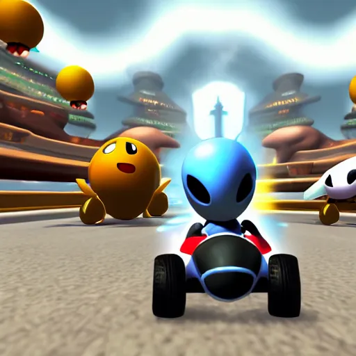 Image similar to hollow knight in mario kart, hd character model