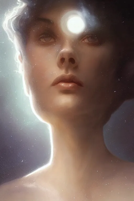 Prompt: dusty wind blowing!!!, orbs of light translucent skin, dreaming of the void! cinematic volumetric lights, bust portrait, dnd, fantasy, intricate, elegant, highly detailed, digital painting, artstation, concept art, smooth, sharp focus, illustration, art by artgerm and tom bagshaw and greg rutkowski and alphonse mucha