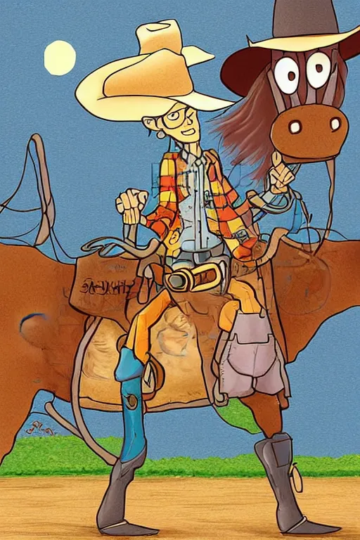 Prompt: illustration for a story that reads : woody the cowboy is getting in shape. he jogs in the morning, before it gets too hot. in the evening, he does some weightlifting, to make sure he's strong enough for herding cattle., colorful, fantasy, pixar, childrens book illustration, sharp high detail, manga and anime ( 3 )