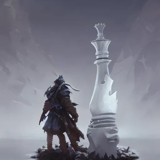 Image similar to a giant white chess bishop statue, battlefield background, bright art masterpiece artstation. 8 k, sharp high quality artwork in style of jose daniel cabrera pena and greg rutkowski, concept art by tooth wu, hearthstone card game artwork, chess piece