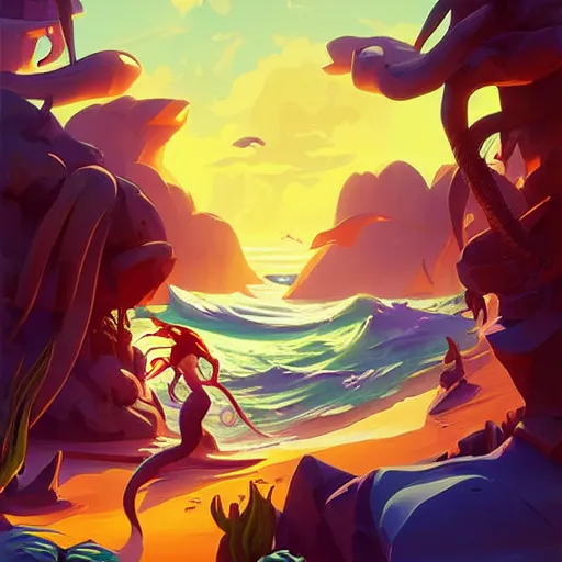 Image similar to painting mermaid treasure on sea of thieves game avatar hero smooth face median photoshop filter cutout vector, behance hd by jesper ejsing, by rhads, makoto shinkai and lois van baarle, ilya kuvshinov, rossdraws global illumination