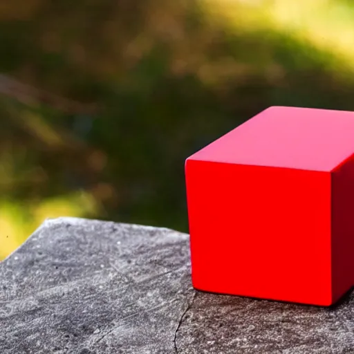 Prompt: a red cube with a blue ball over it