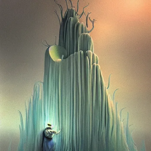 Image similar to a beautiful place. digital artwork by vincent bons, michael whelan, beeple, remedios varo and gerardo dottori. grainy and rough. interesting pastel colour palette. beautiful light. oil and water colour based on high quality render. retro.