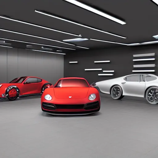 Prompt: car showroom, full image, concept for a german muscle car inspired by a Porsche 911 Turbo S