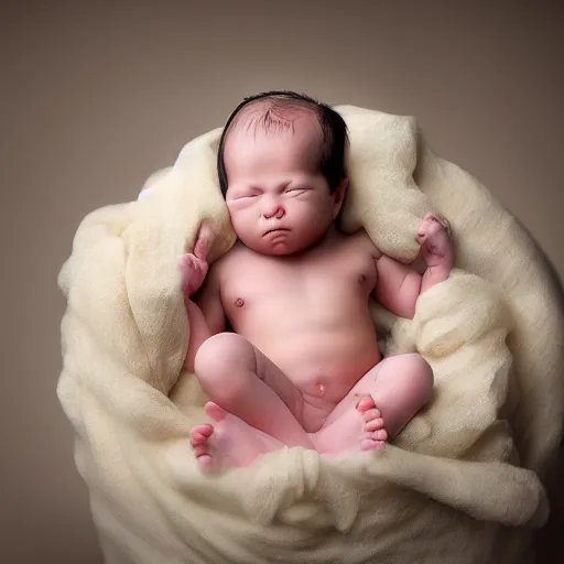 Prompt: a hyper - muscular newborn baby, highly detailed photography