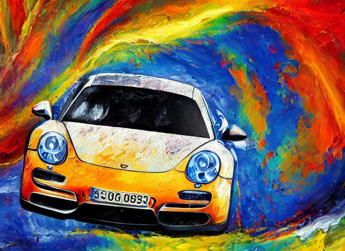 Prompt: abstract impasto advertising illustration painting for porsche