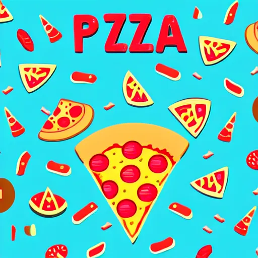 Prompt: pizza, modern flat design style illustration with line elements