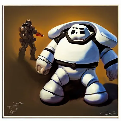 Image similar to greg manchess portrait painting of armored stay puft marshmallowman as overwatch character, medium shot, asymmetrical, profile picture, organic painting, sunny day, matte painting, bold shapes, hard edges, street art, trending on artstation, by huang guangjian and gil elvgren and sachin teng