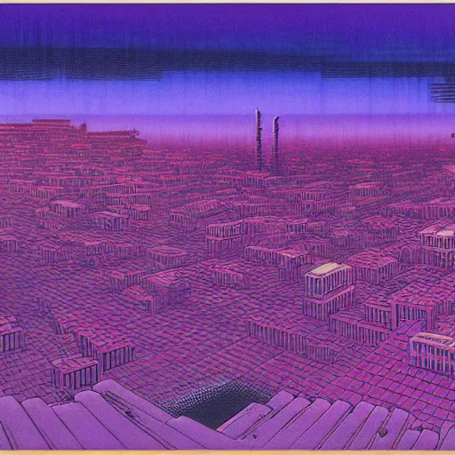 Image similar to purple cyberpunk city, by Hokusai and Beksinski