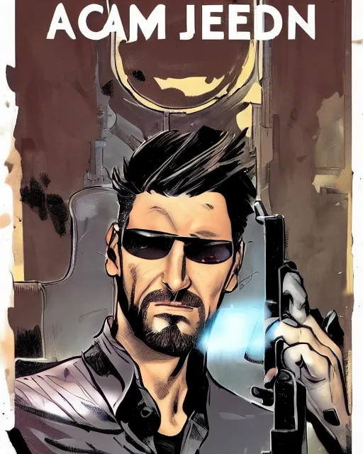 Prompt: adam jensen on a book cover by will eisner