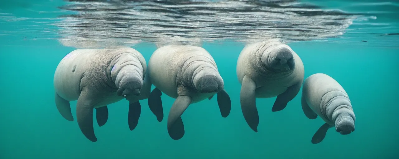 Image similar to manatees eating spaghetti underwater in the ocean, canon 5 0 mm, in the style of wes anderson, kodachrome