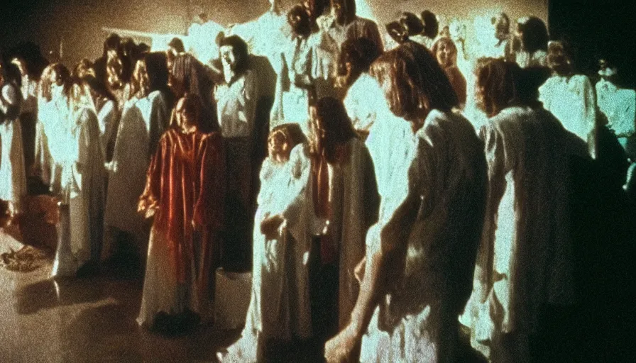 Image similar to 7 0 s film still from a horror movie about baptism, kodachrome, cinecolor, cinestill, film grain, film texture, retro, cinematic, high resolution, photorealism,