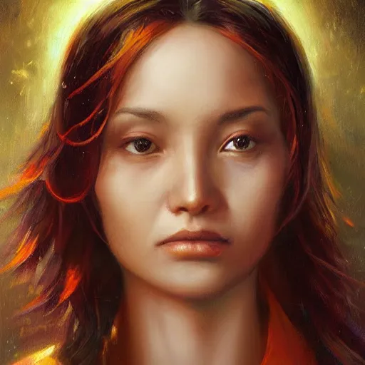 Image similar to portrait of a chilean woman ( 3 5 ) from chile in 2 0 2 1, an oil painting by ross tran and thomas kincade