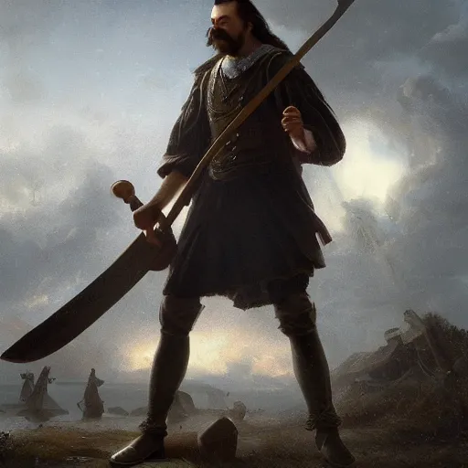 Prompt: Peter the Great with giant axe, sharp focus, fantasy style, octane render, volumetric lighting, 8k high definition, by greg rutkowski, highly detailed, trending on art Station