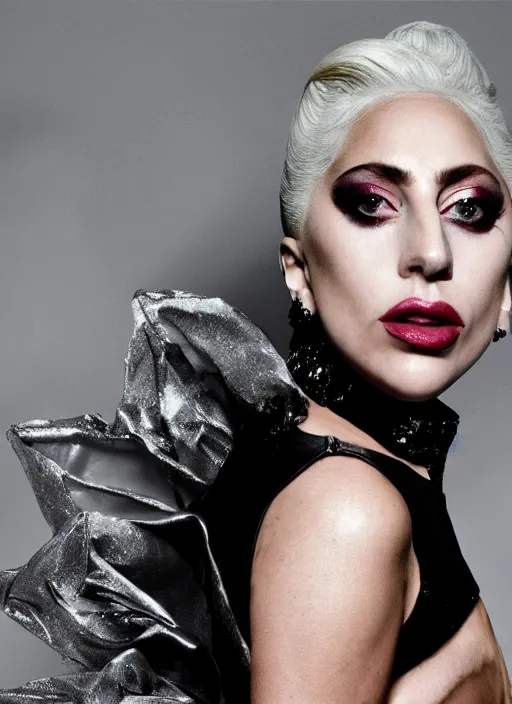 Image similar to lady gaga styled by nick knight, annie leibovitz, posing, style, vogue magazine, editorial, featured, highly realistic. high resolution. highly detailed. dramatic. 8 k. 4 k.