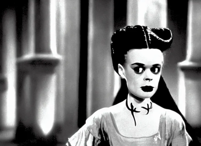 Prompt: bride of frankenstein ( 1 9 3 5 ) as child wednesday addams, still from the addams family ( 1 9 9 1 )