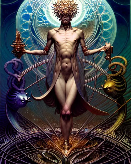 Image similar to the wise man tarot card, fantasy character portrait made of fractals, ultra realistic, wide angle, intricate details, the fifth element artifacts, highly detailed by peter mohrbacher, hajime sorayama, wayne barlowe, boris vallejo, aaron horkey, gaston bussiere, craig mullins