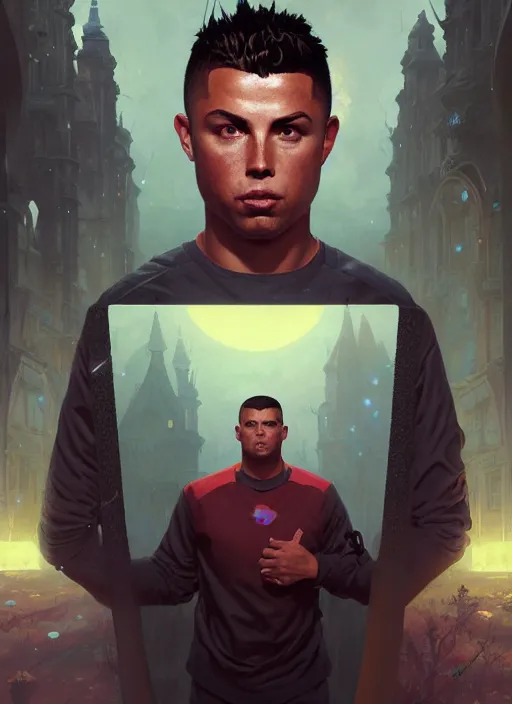 Image similar to highly detailed portrait of ronaldo nazario, stephen bliss, unreal engine, fantasy art by greg rutkowski, loish, rhads, ferdinand knab and lois van baarle, ilya kuvshinov, rossdraws, tom bagshaw, alphonse mucha, global illumination, detailed and intricate environment