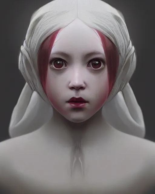 Prompt: hyper realistic photo portrait android porcelain doll face geisha cinematic, artstation, cgsociety, greg rutkowski, james gurney, mignola, craig mullins, brom, ghibli