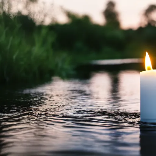 Image similar to Candle floating on the river at twilight