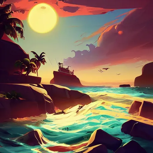 Image similar to painting treasure on sea of thieves game smooth median photoshop filter cutout vector, behance hd by jesper ejsing, by rhads, makoto shinkai and lois van baarle, ilya kuvshinov, rossdraws global illumination